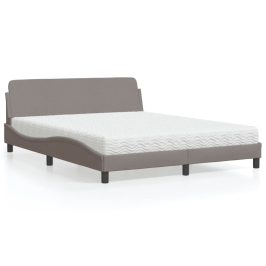 Cama con colchón de tela gris taupe 160x200 cm