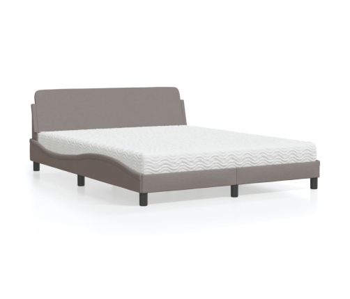 Cama con colchón de tela gris taupe 160x200 cm