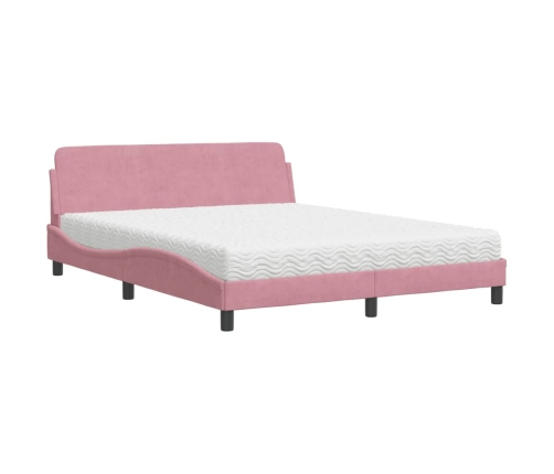 Cama con colchón terciopelo rosa 160x200 cm