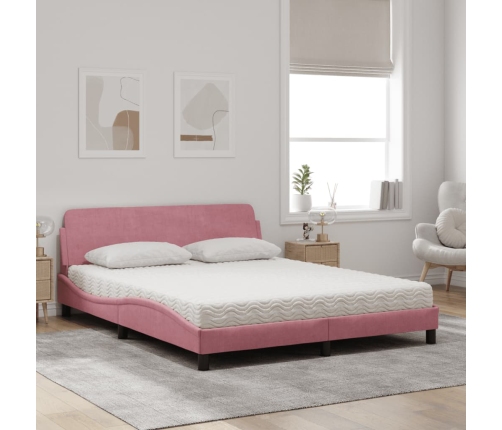 Cama con colchón terciopelo rosa 160x200 cm