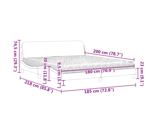 vidaXL Cama con colchón de tela gris taupe 180x200 cm