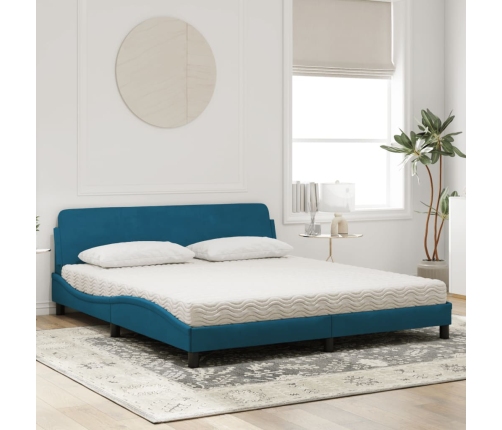 Cama con colchón terciopelo azul 180x200 cm