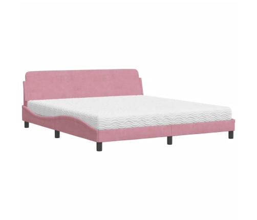 Cama con colchón terciopelo rosa 180x200 cm