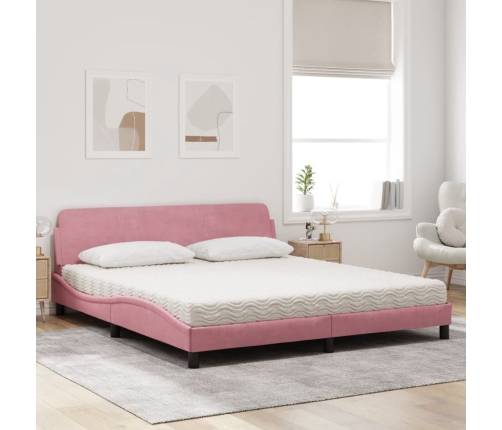 Cama con colchón terciopelo rosa 180x200 cm