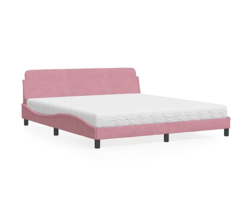 Cama con colchón terciopelo rosa 180x200 cm