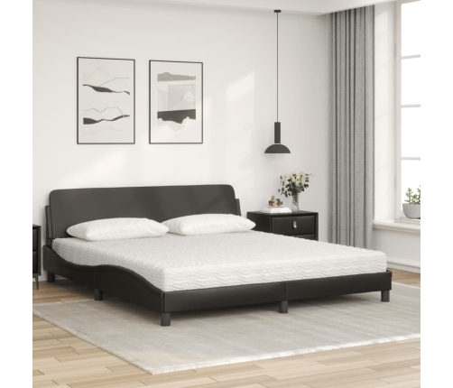 vidaXL Cama con colchón cuero sintético negro 180x200 cm