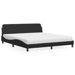 Cama con colchón cuero sintético negro 180x200 cm