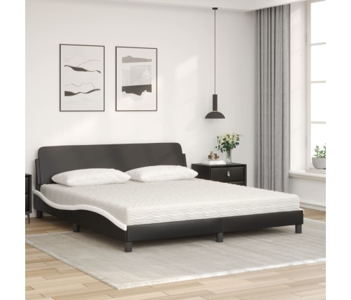 vidaXL Cama con colchón cuero sintético negro y blanco 180x200 cm