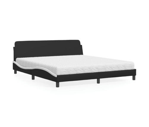 vidaXL Cama con colchón cuero sintético negro y blanco 180x200 cm