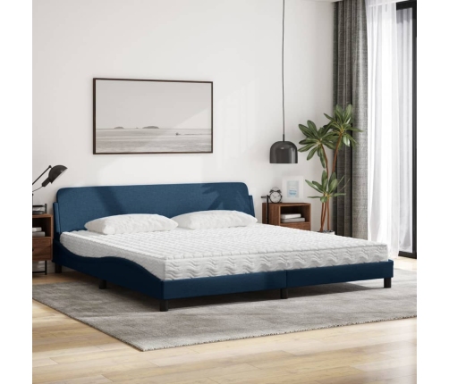 Cama con colchón tela azul 200x200 cm