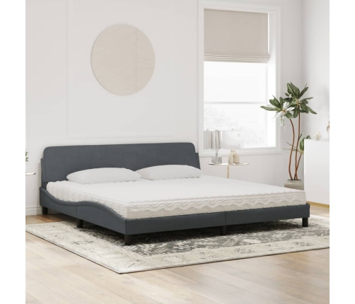 Cama con colchón terciopelo gris oscuro 200x200 cm