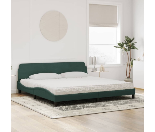 Cama con colchón terciopelo verde oscuro 200x200 cm