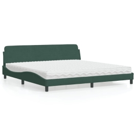 Cama con colchón terciopelo verde oscuro 200x200 cm