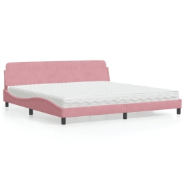 Cama con colchón terciopelo rosa 200x200 cm