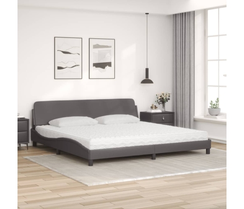 Cama con colchón cuero sintético gris 200x200 cm