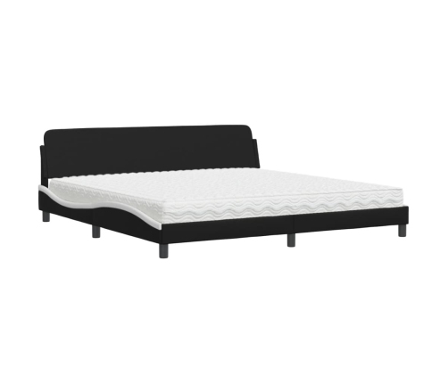 Cama con colchón cuero sintético negro y blanco 200x200 cm