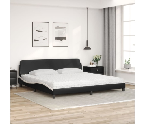 Cama con colchón cuero sintético negro y blanco 200x200 cm