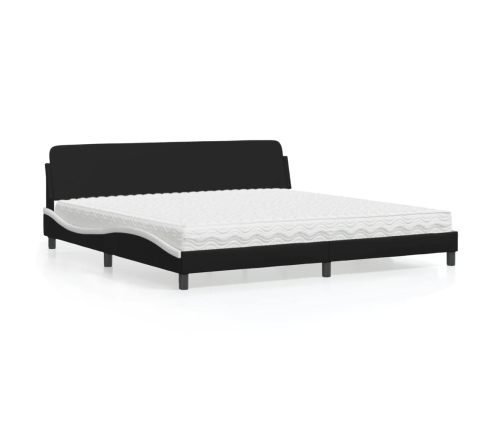 Cama con colchón cuero sintético negro y blanco 200x200 cm