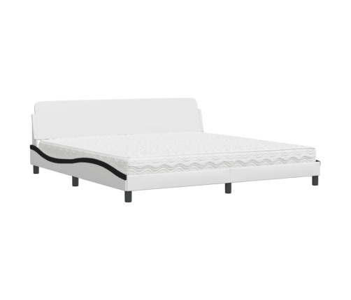 vidaXL Cama con colchón cuero sintético blanco y negro 200x200 cm