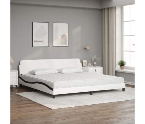 vidaXL Cama con colchón cuero sintético blanco y negro 200x200 cm