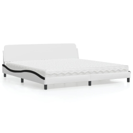 Cama con colchón cuero sintético blanco y negro 200x200 cm