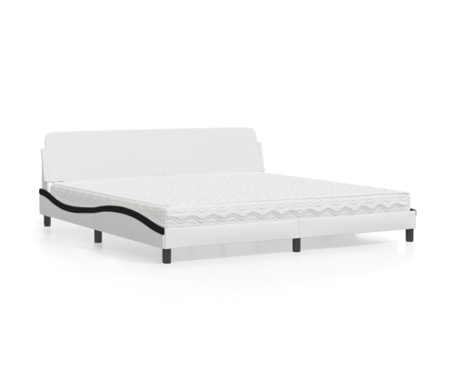 vidaXL Cama con colchón cuero sintético blanco y negro 200x200 cm