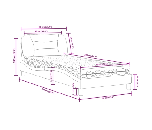 vidaXL Cama con colchón tela marrón oscuro 80x200 cm