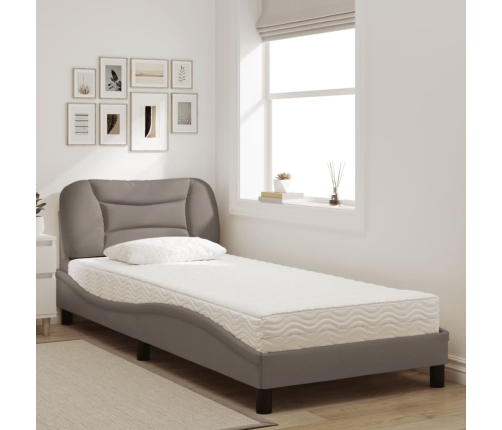 Cama con colchón tela gris taupe 80x200 cm