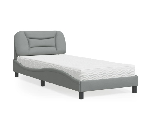 Cama con colchón tela gris claro 90x190 cm