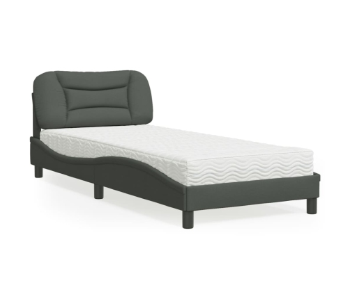 Cama con colchón tela gris oscuro 90x190 cm