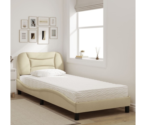 vidaXL Cama con colchón tela color crema 90x190 cm