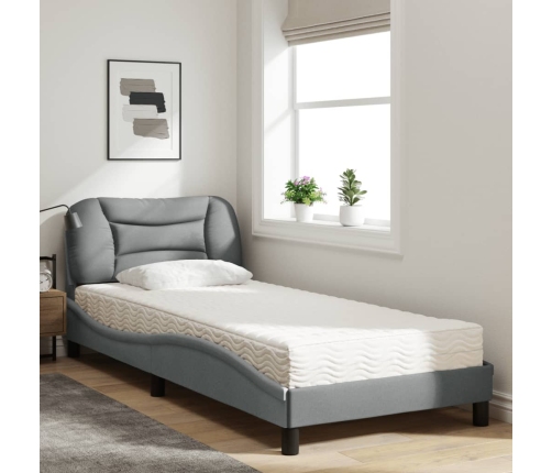 Cama con colchón tela gris claro 90x200 cm