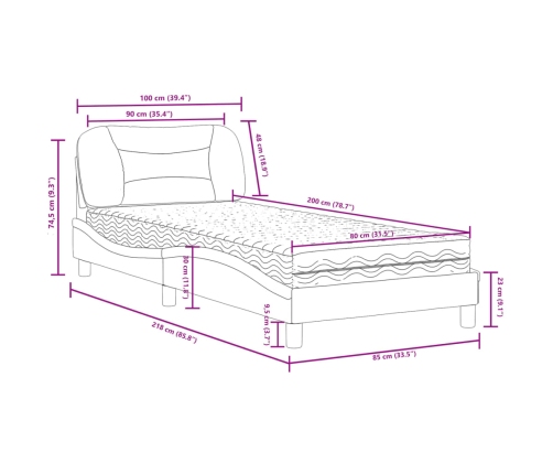 Cama con colchón tela gris claro 90x200 cm