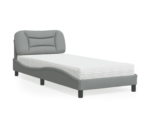 Cama con colchón tela gris claro 90x200 cm