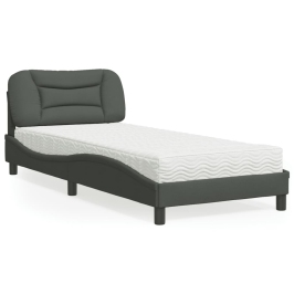 Cama con colchón tela gris oscuro 90x200 cm