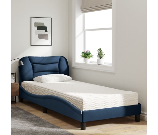 vidaXL Cama con colchón tela azul 90x200 cm