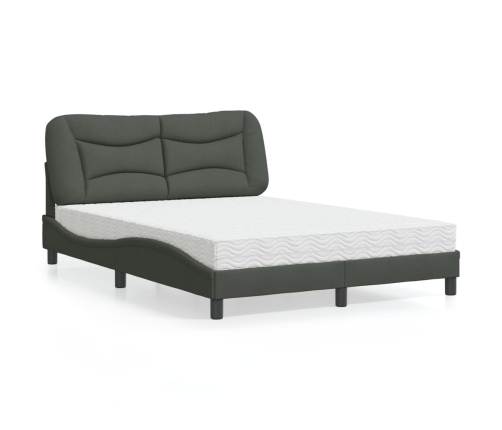 Cama con colchón tela gris oscuro 140x190 cm