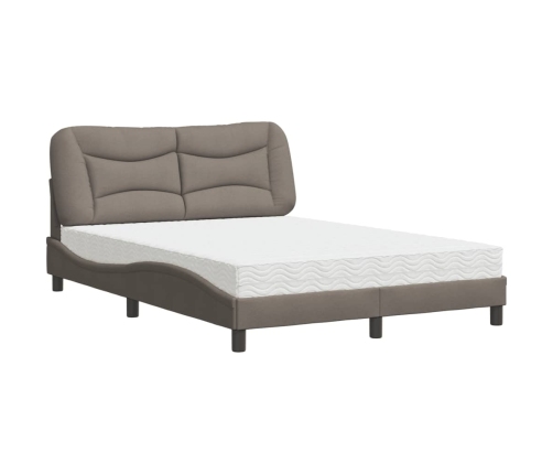 Cama con colchón tela gris taupe 140x200 cm