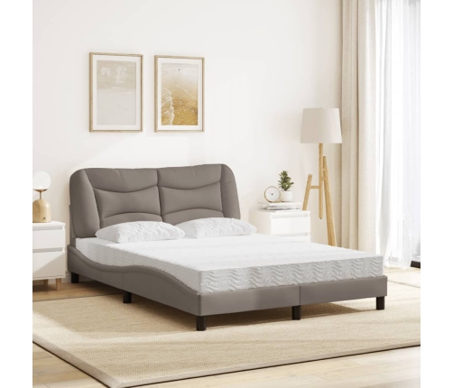Cama con colchón tela gris taupe 140x200 cm
