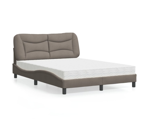 Cama con colchón tela gris taupe 140x200 cm