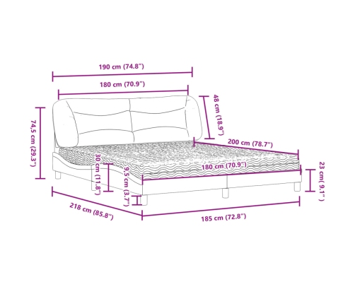 vidaXL Cama con colchón de tela negro 180x200 cm