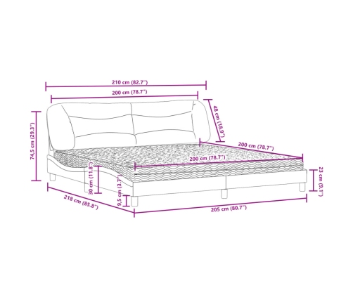 Cama con colchón tela marrón oscuro 200x200 cm