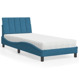 Cama con colchón terciopelo azul 80x200 cm
