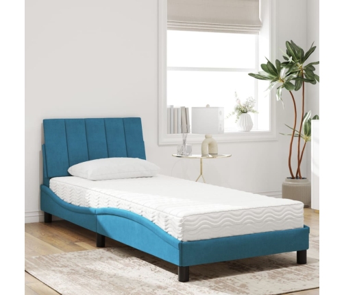 Cama con colchón terciopelo azul 90x190 cm