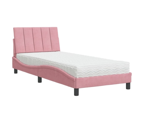 Cama con colchón terciopelo rosa 90x200 cm