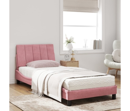 Cama con colchón terciopelo rosa 90x200 cm
