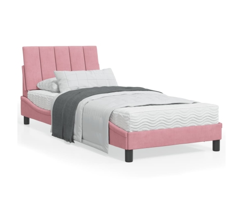 Cama con colchón terciopelo rosa 90x200 cm