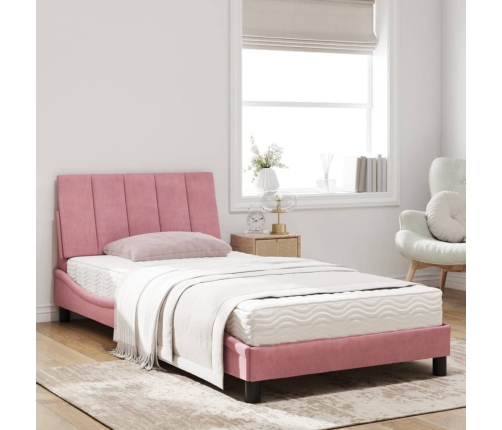 Cama con colchón terciopelo rosa 100x200 cm