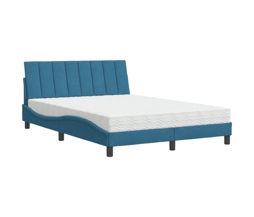 vidaXL Cama con colchón azul terciopelo 120x200 cm