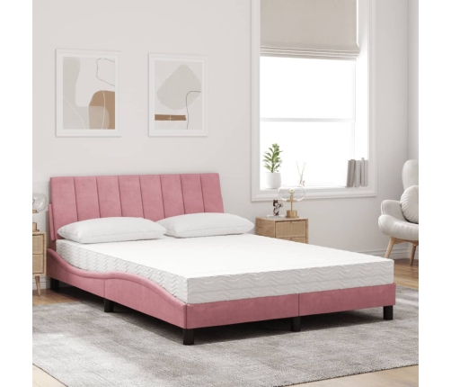 Cama con colchón terciopelo rosa 120x200 cm